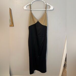 Chic Strapless Black and Tan Dress
